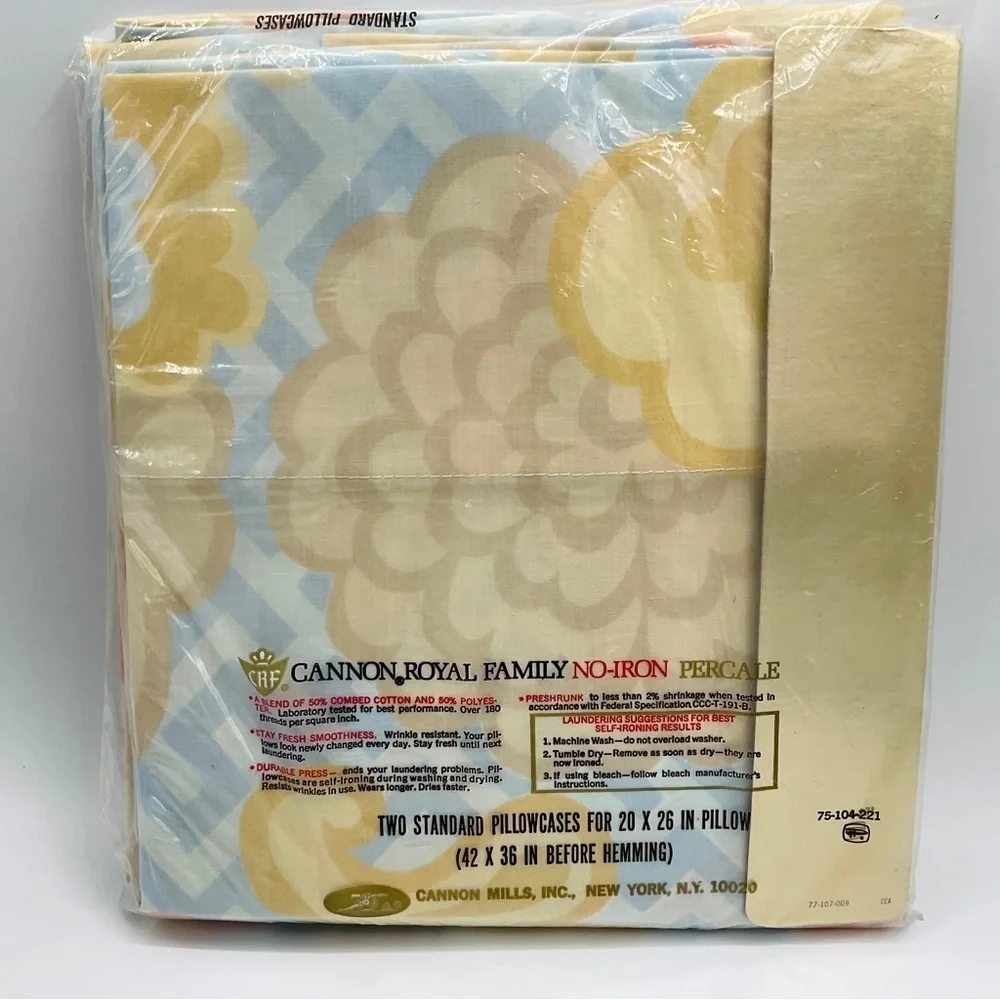 Vtg Cannon Royal Family Full Flat Sheet & Two Pillowcases String Of Pearls NOS